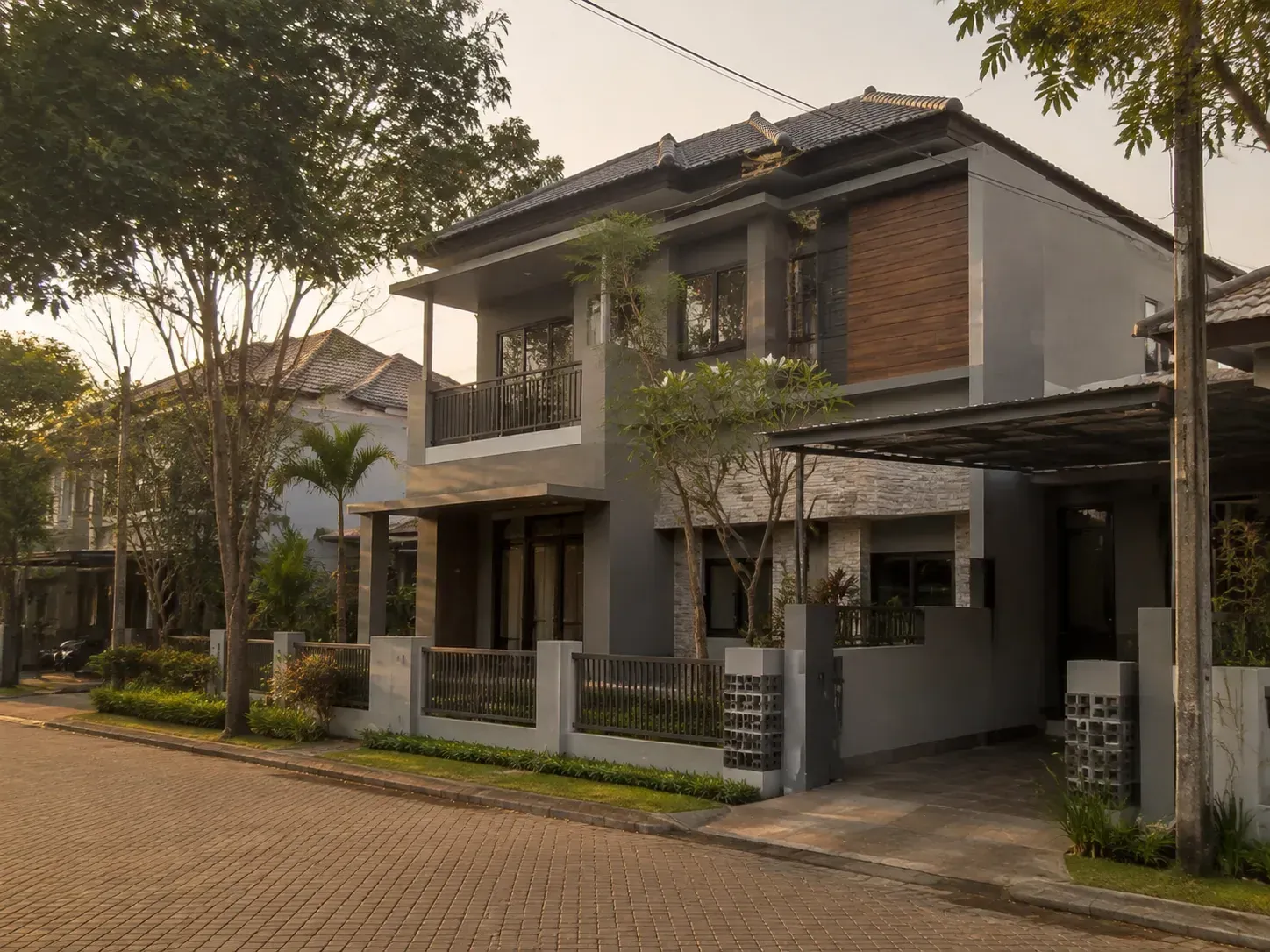 Tampak depan rumah cluster di kawasan Araya